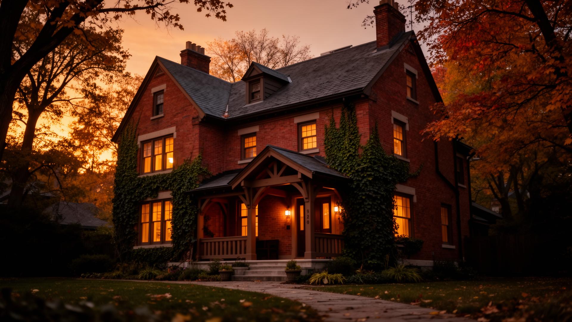 Heritage brick home at golden hour in London, Ontario